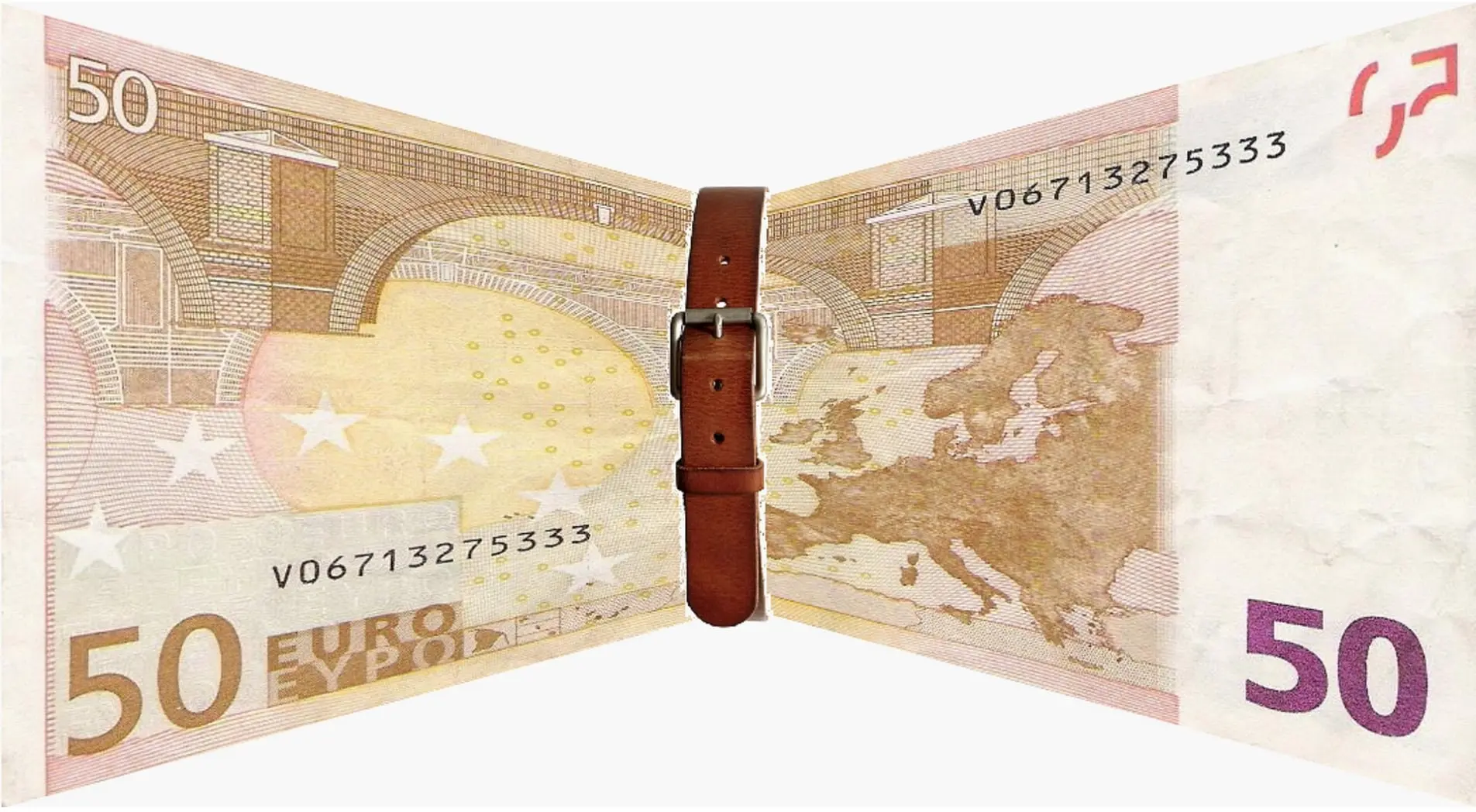 billete de cincuenta euros estrechado por un cinturon